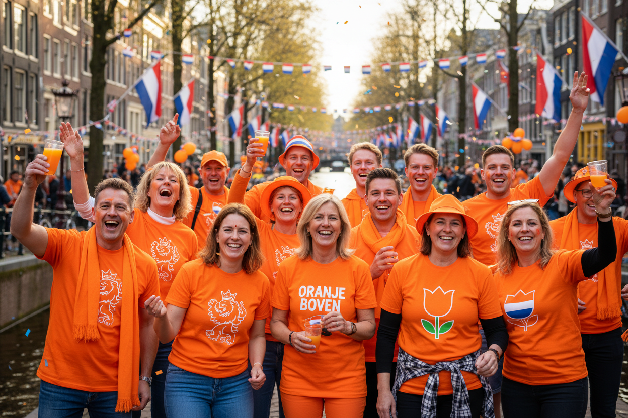Koningsdag viering met oranje kleding